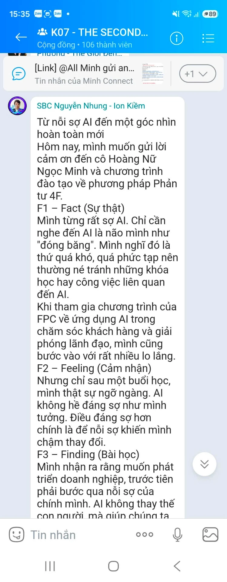 Ảnh chụp phản hồi của học viên trong cộng đồng K07