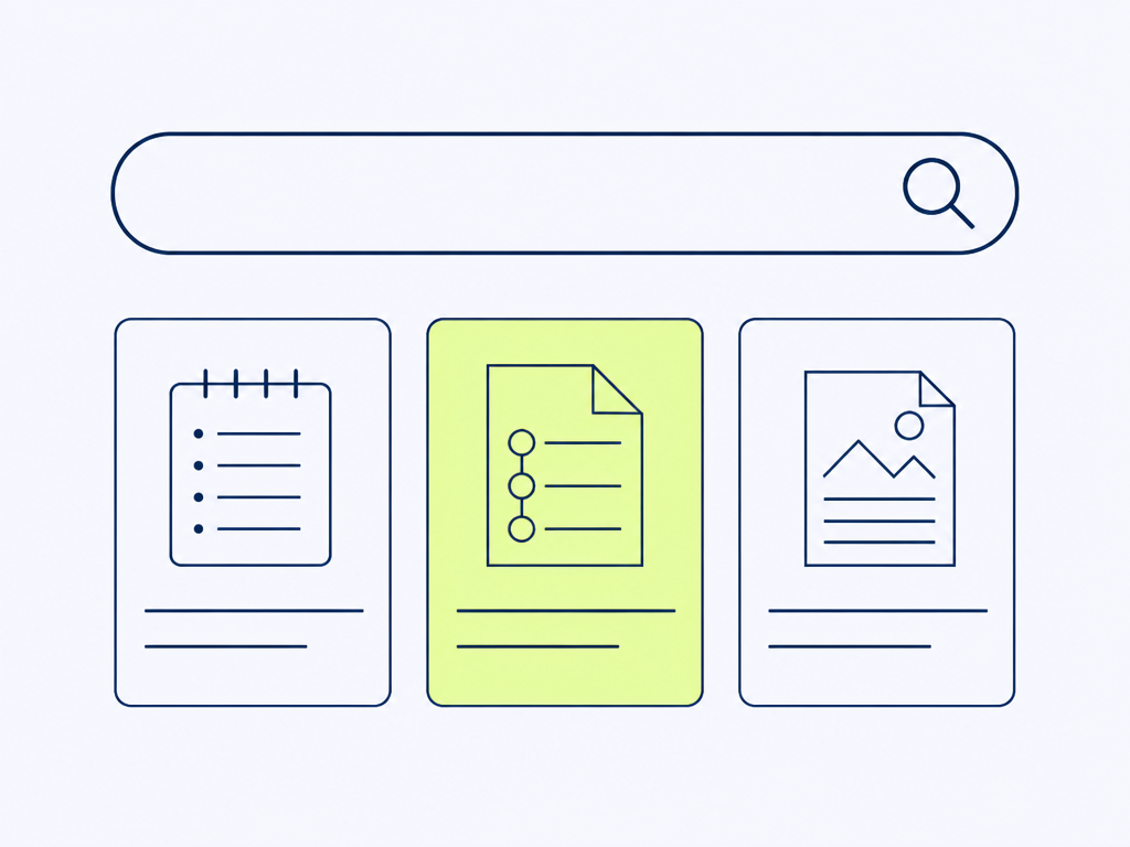 Minh họa thanh tìm kiếm trả về đúng note, SOP và case study