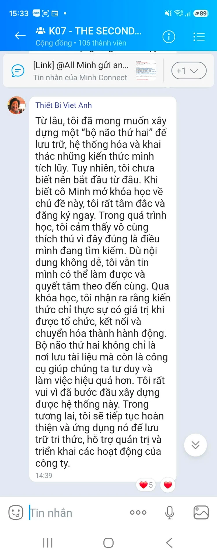 Ảnh chụp phản hồi của học viên trong cộng đồng K07